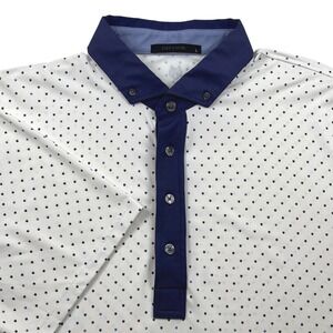 Greyson Icon Polo Micro Wolf Head Print Performance Stretch Large White Blue